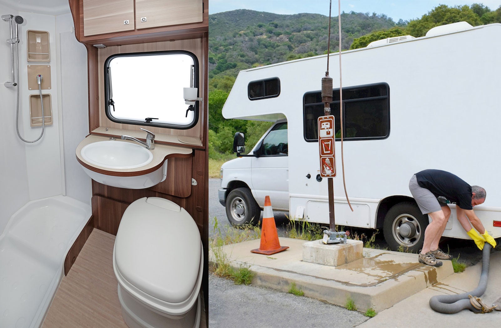 Portable RV/camper toilet and holding tank setup in San Marcos, Texas