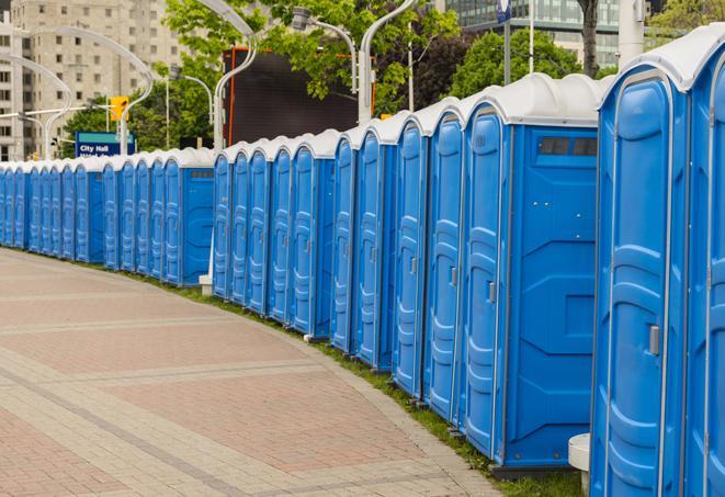 Seasonal porta potty units set up at a San Marcos, Texas venue