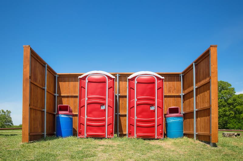 Short-term porta potty units staged for delivery in San Marcos, Texas